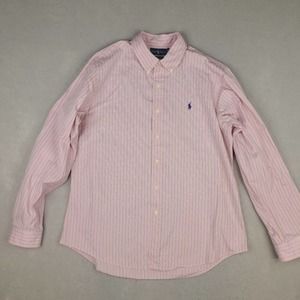 Ralph Lauren Shirt Men's XL Pink Striped‎ Custom Fit Cotton Casual